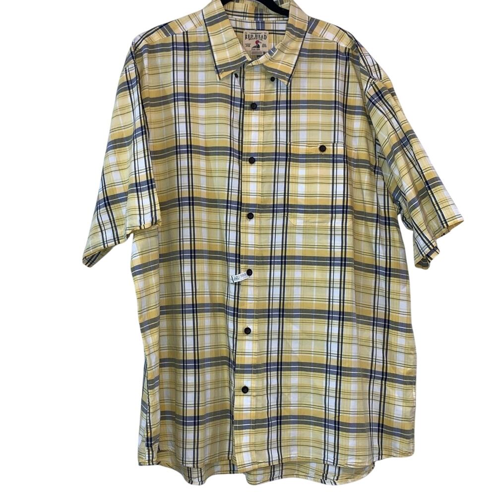 RedHead Plaid Button Down Shirt 2XL Yellow Short‎ Sleeve Fishing Outdoor Casual